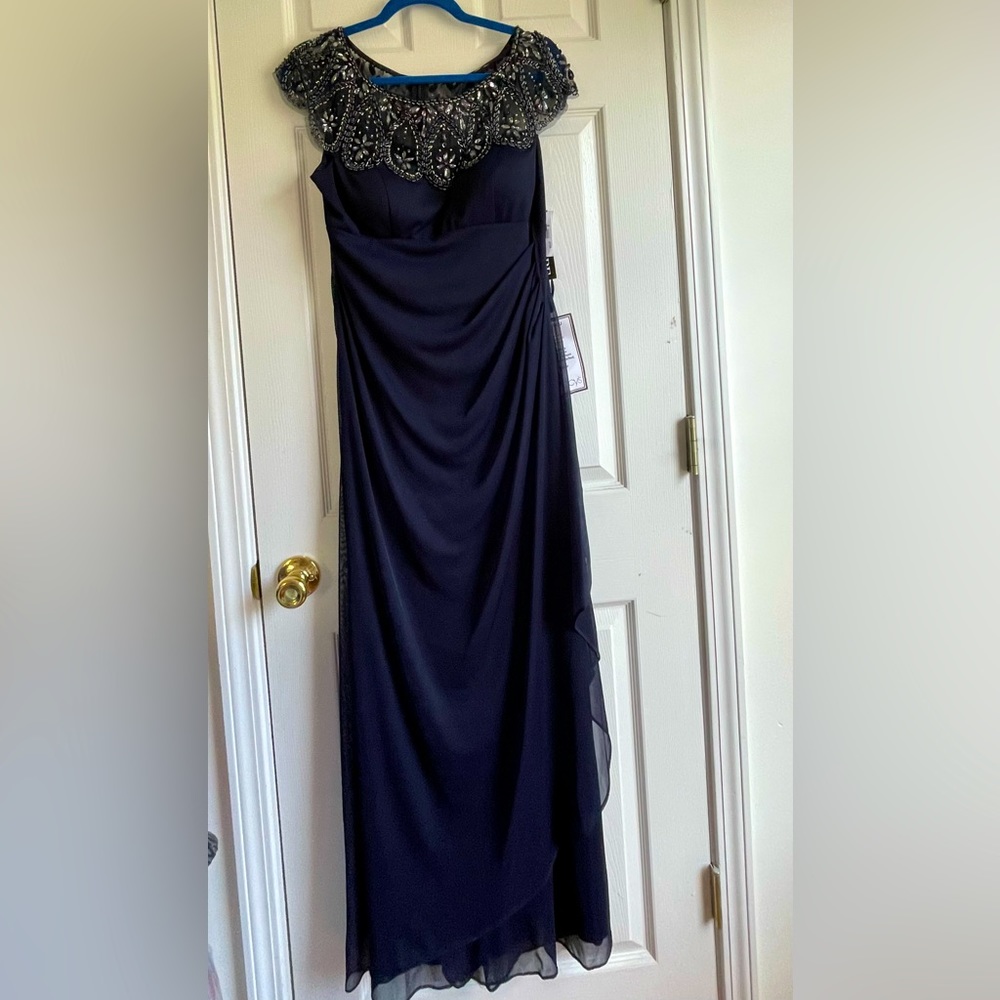 Classic Navy blue beaded gown Xscape, new,
